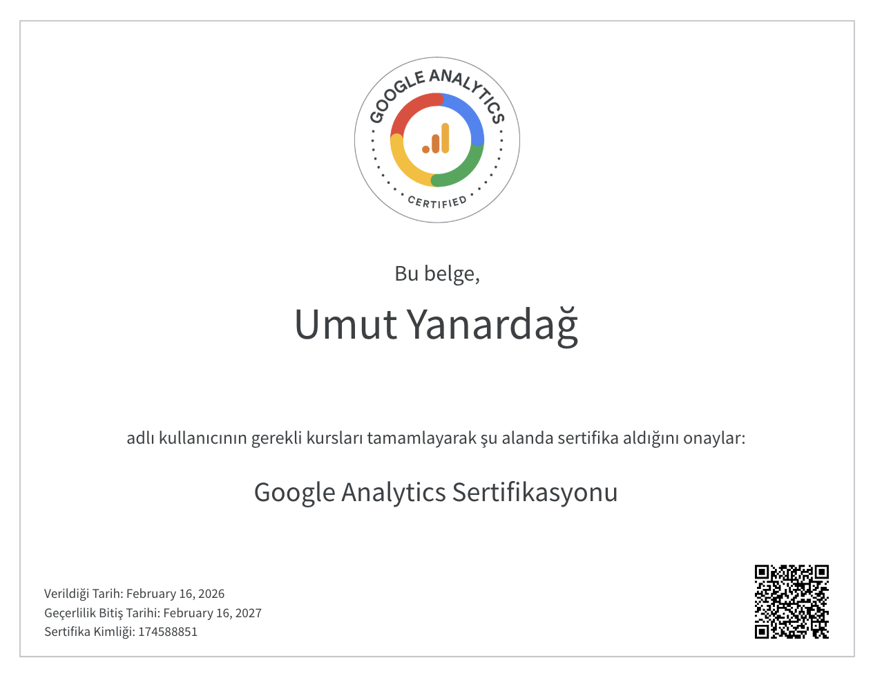 Google Analytics 4 Sertifikası